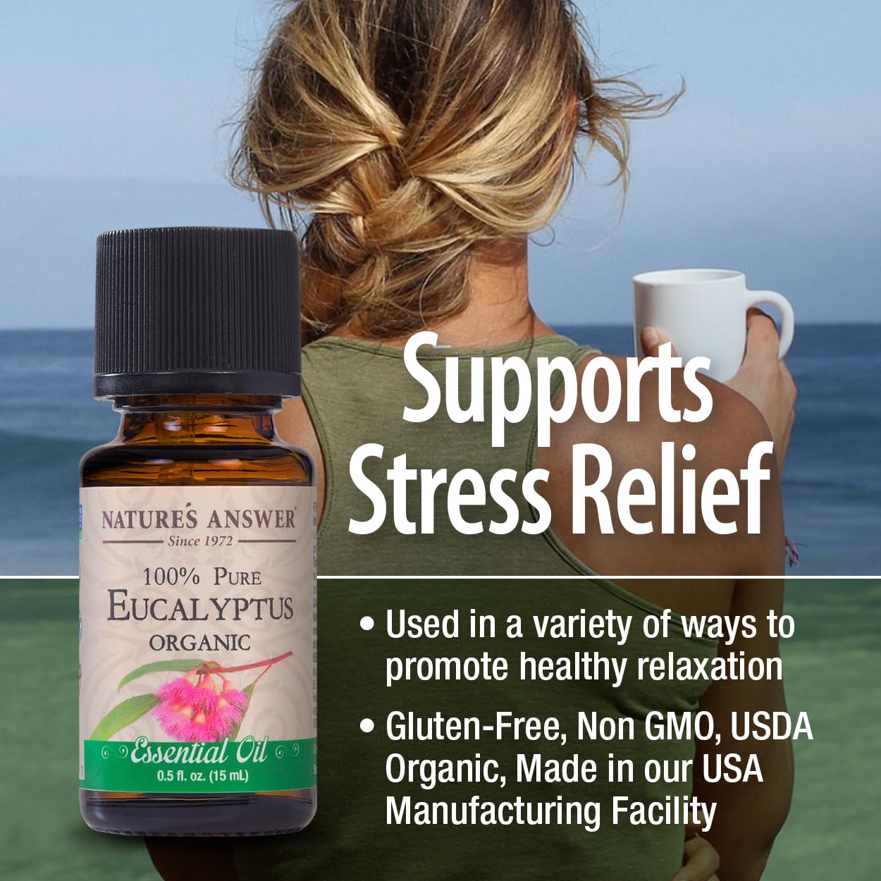 Natures Answer Eucalyptus Essential Oil, USDA Organic, 100% Pure | Natural Aromatherapy Oil for Diffuser/Humidifier, Steam Disti