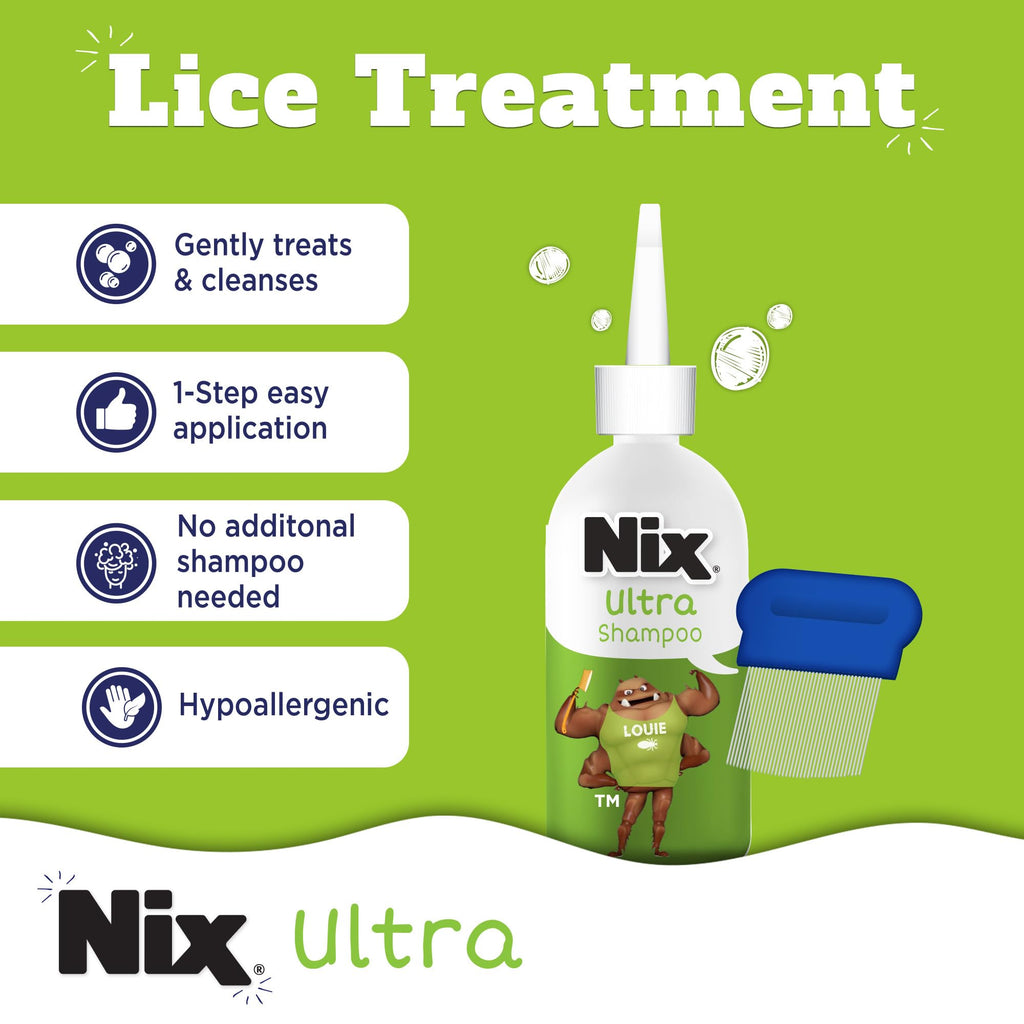 Nix Ultra Superlice Treatment, All-in-One Shampoo, 3 fl oz & Lice Removal Comb