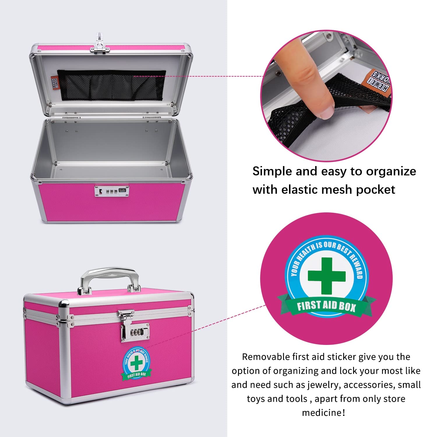 HEWEI WORKS Lockable Medication Box with Portable Storage Case, 12.2x 7.2x 7.6, Childproof Medicine Organizer with Combina