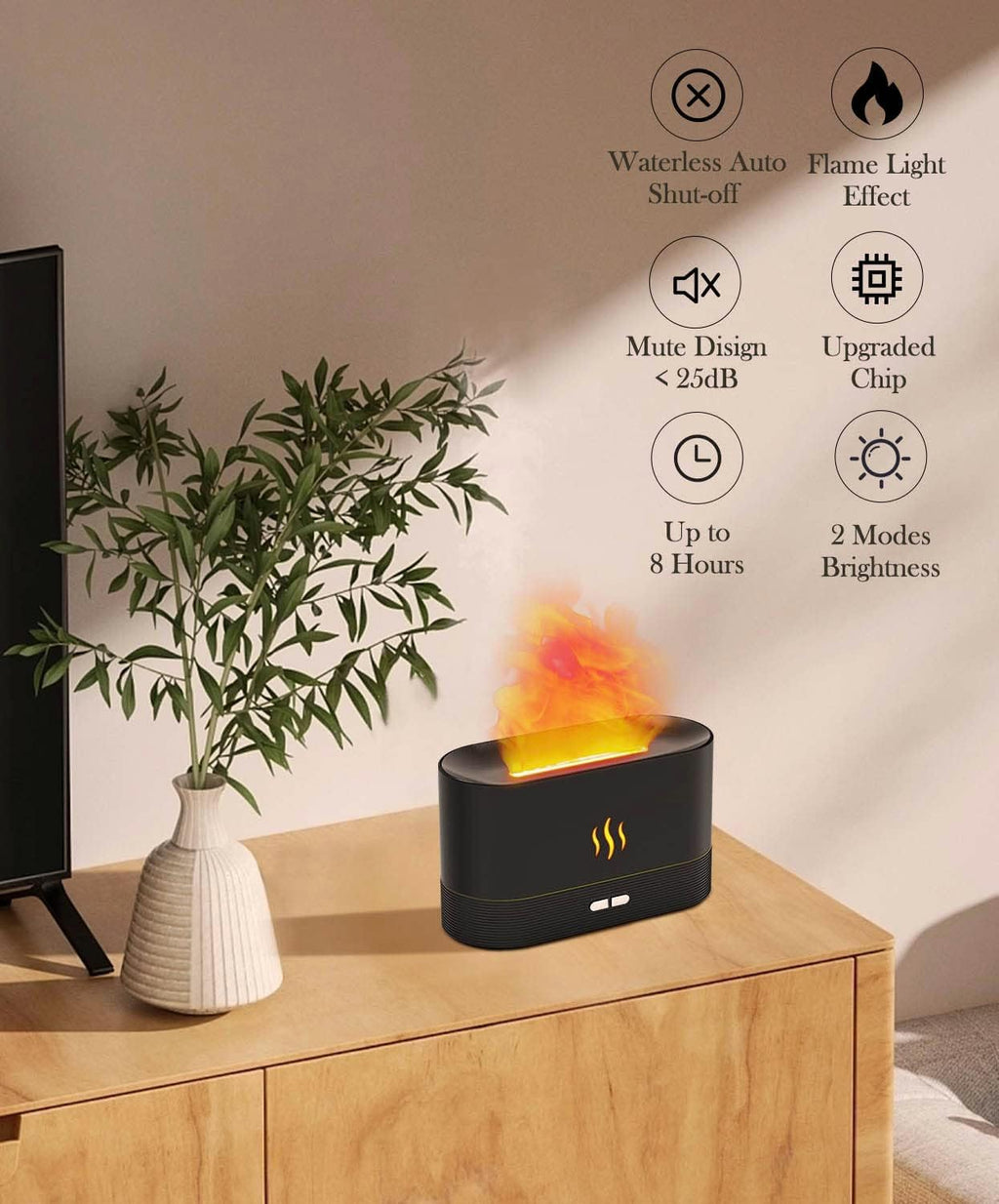 Aegci Essential Oil Diffuser Humidifer with Flame Light Effect, 180ml Air Diffuser for Essential Oils, Humidifiers for Bedroom w