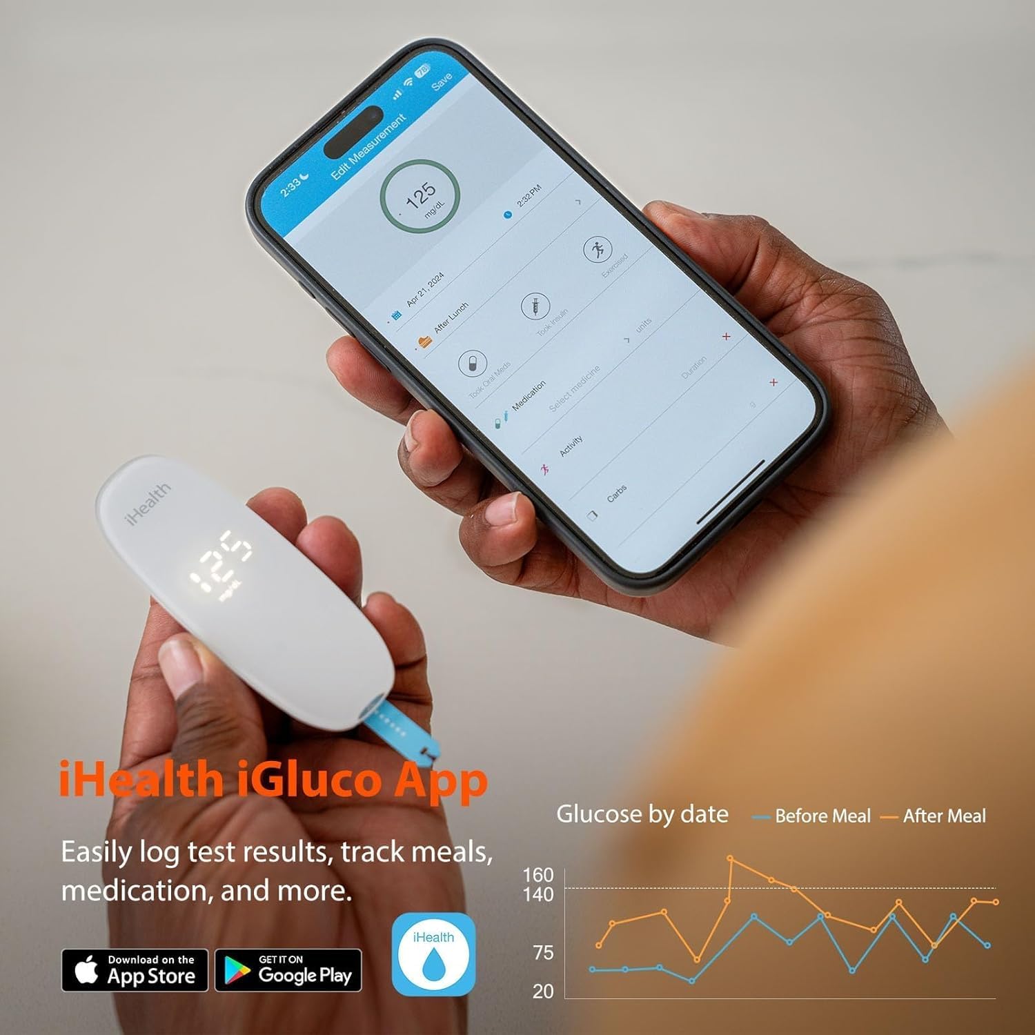 iHealth Gluco+ Wireless Smart Blood Glucose Monitor Kit with Free App, 100 Glucometer Strips, 100 Lancets, 1 Blood Sugar Monitor