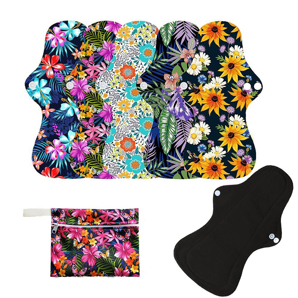 6pcs Resuable Incontinence Pads Resuable Waterproof Resuable Menstrual Pad Sets Including 5Pcs Heavy Flow Menstrual Pads Mama Cl