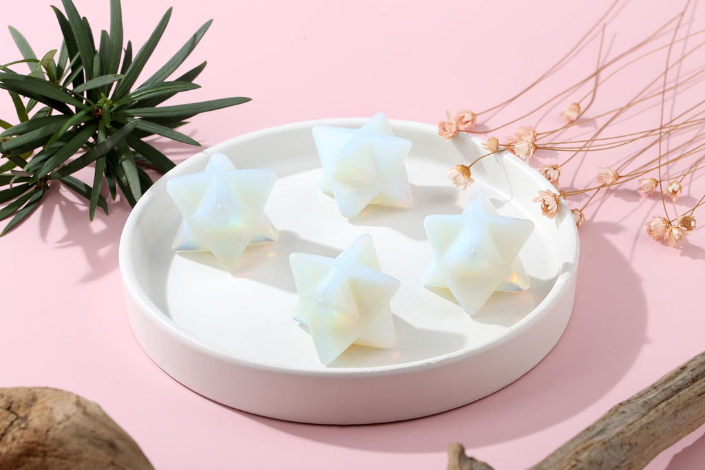 QINJIEJIE Opal Merkaba Crystal, 1 Natural Healing Sacred Energy Generator Stones, Reiki Dodecahedron Crystal Protection Cleansin