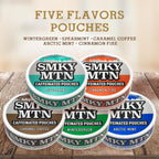 Smokey Mountain Caffeinated Pouches - Spearmint - Tobacco Free and Nicotine Free - 5 Can Box - 15 Pouches Per Can