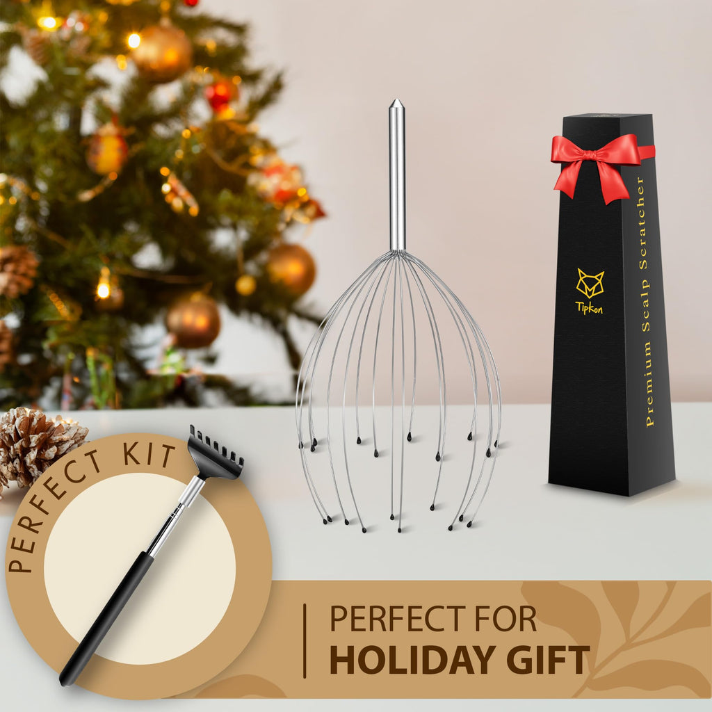TIPKON Head Massager 20 Fingers Scalp Massager Head Scratcher, Back Massage Back Scratcher, Stocking Stuffers for Scalp and Body