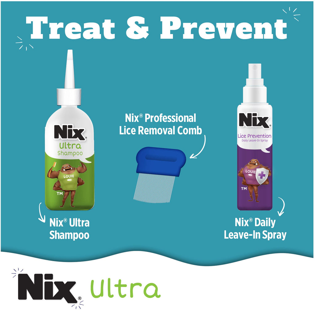 Nix Lice Treatment & Prevention Kit, All-in-One Shampoo, 4 fl oz, with Lice Removal Comb and Lice Prevention Daily Leave-in Spra