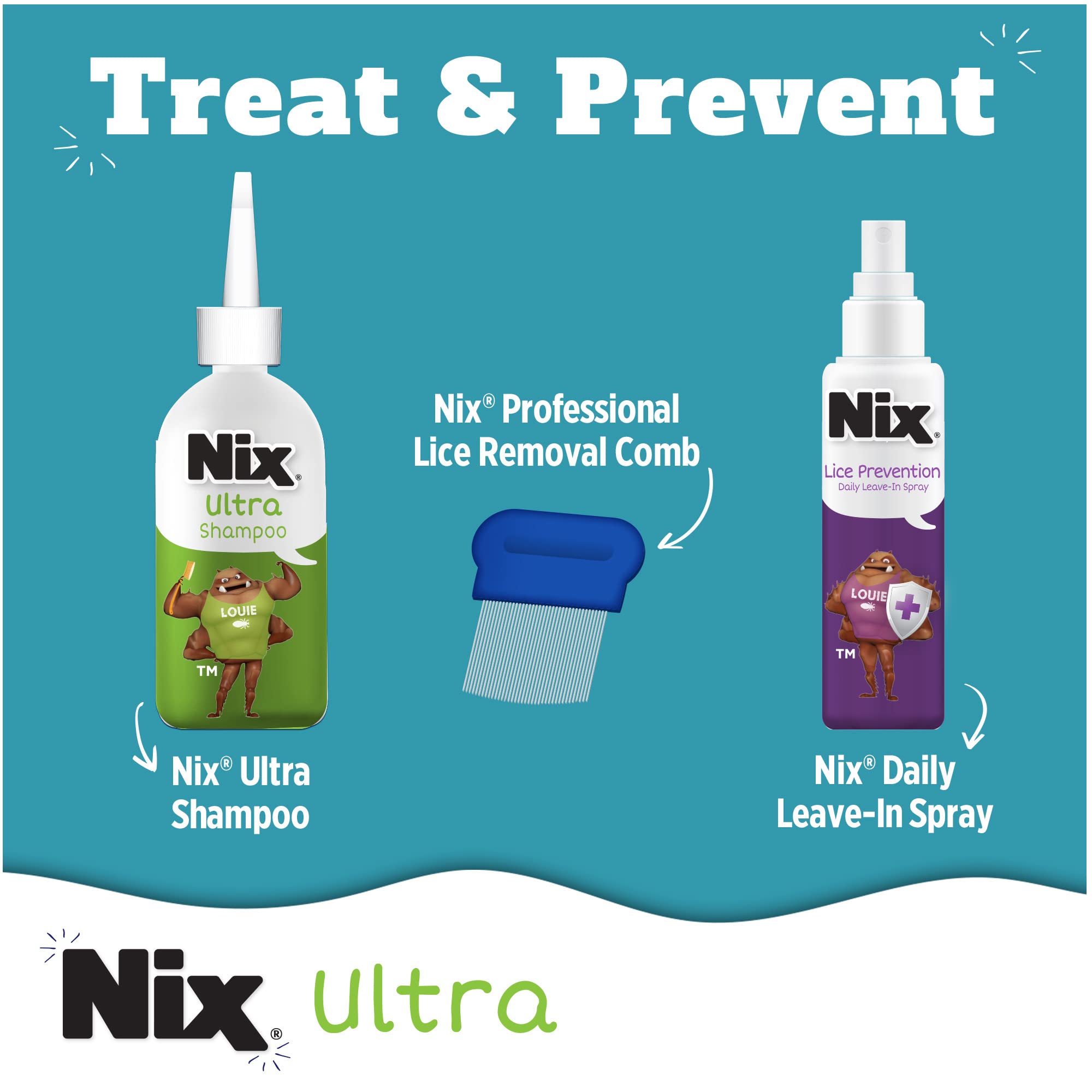 Nix Lice Treatment & Prevention Kit, All-in-One Shampoo, 4 fl oz, with Lice Removal Comb and Lice Prevention Daily Leave-in Spra