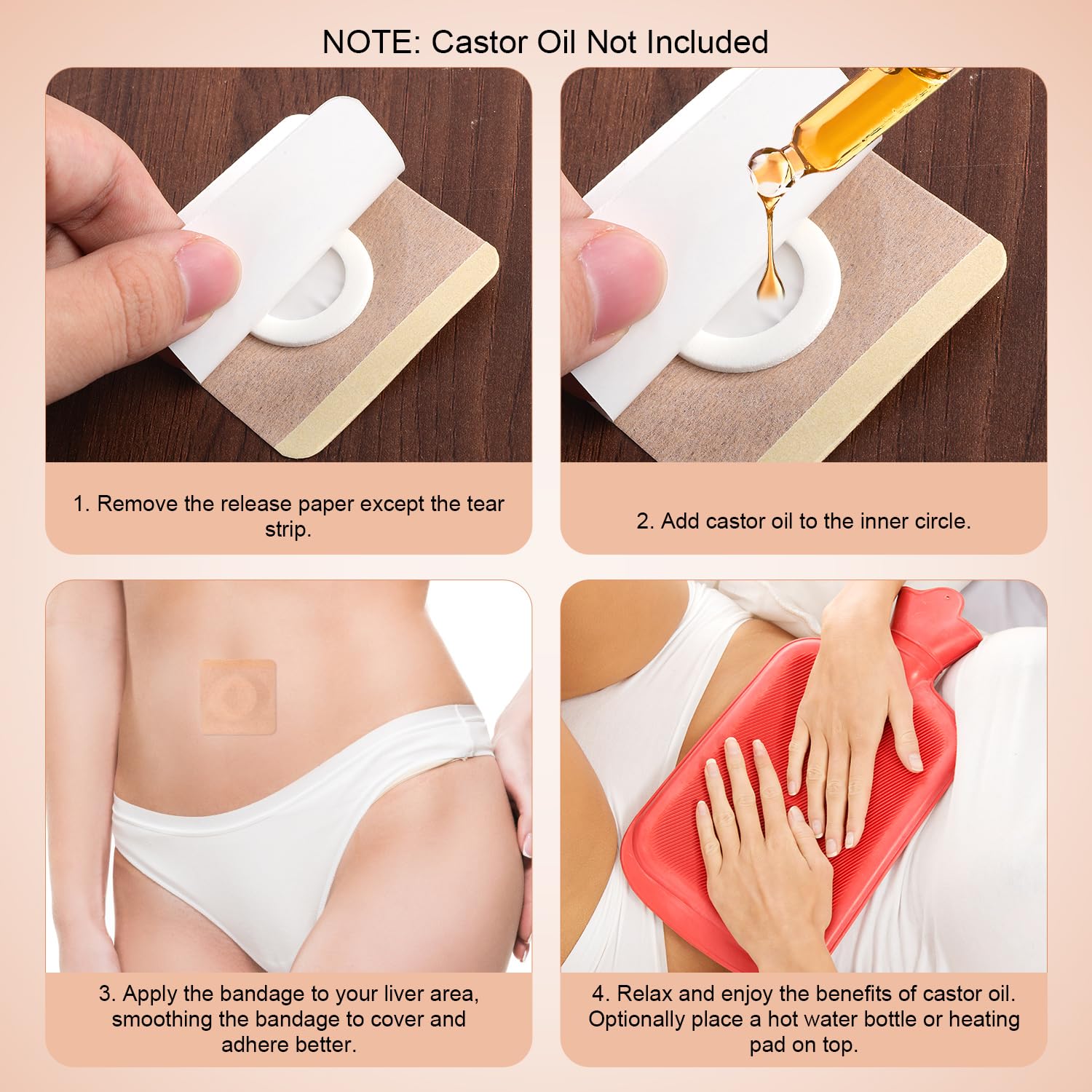 60pcs Castor Oil Pack Wrap for Belly Button, 2.36in Disposable Self-Adhesive Anti-Leak Castor Oil Patches Pads Highly Absorbent