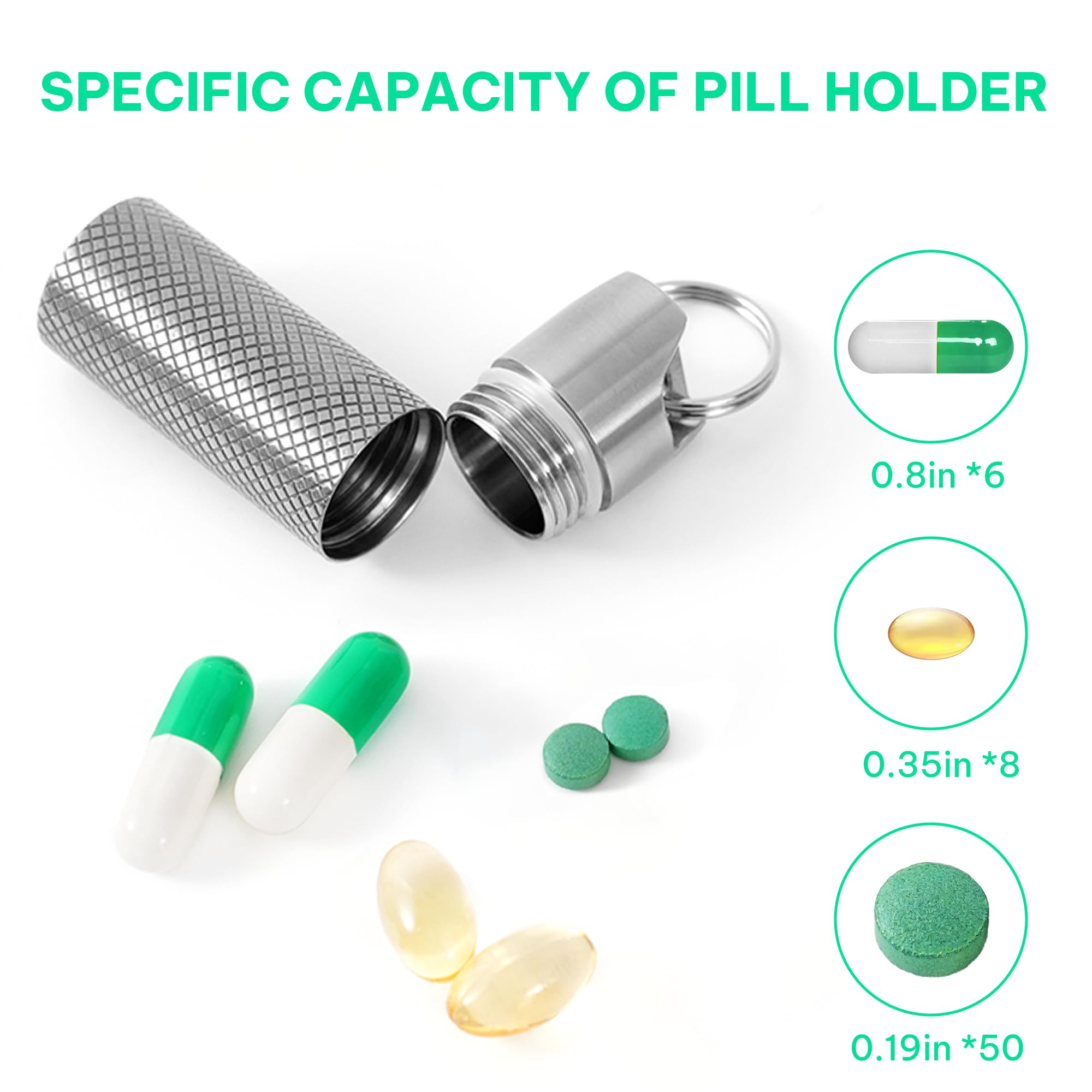 TISKY Portable Titanium Keychain Pill Holder(2pack), Pill Key Chain Container Waterproof,Pill Case Small Mini for Travel, Pill B