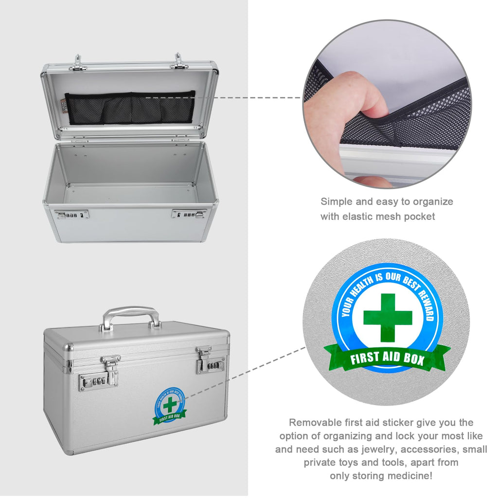 Lockable Medication Storage Box with Combination - Security Lock Box for Home and Outdoor (Silver, LARGE)