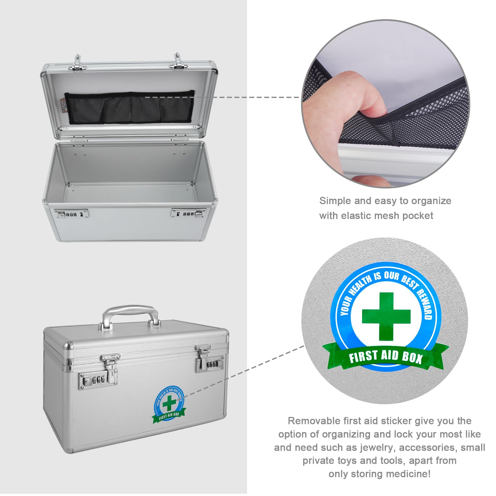 Lockable Medication Storage Box with Combination - Security Lock Box for Home and Outdoor (Silver, LARGE)