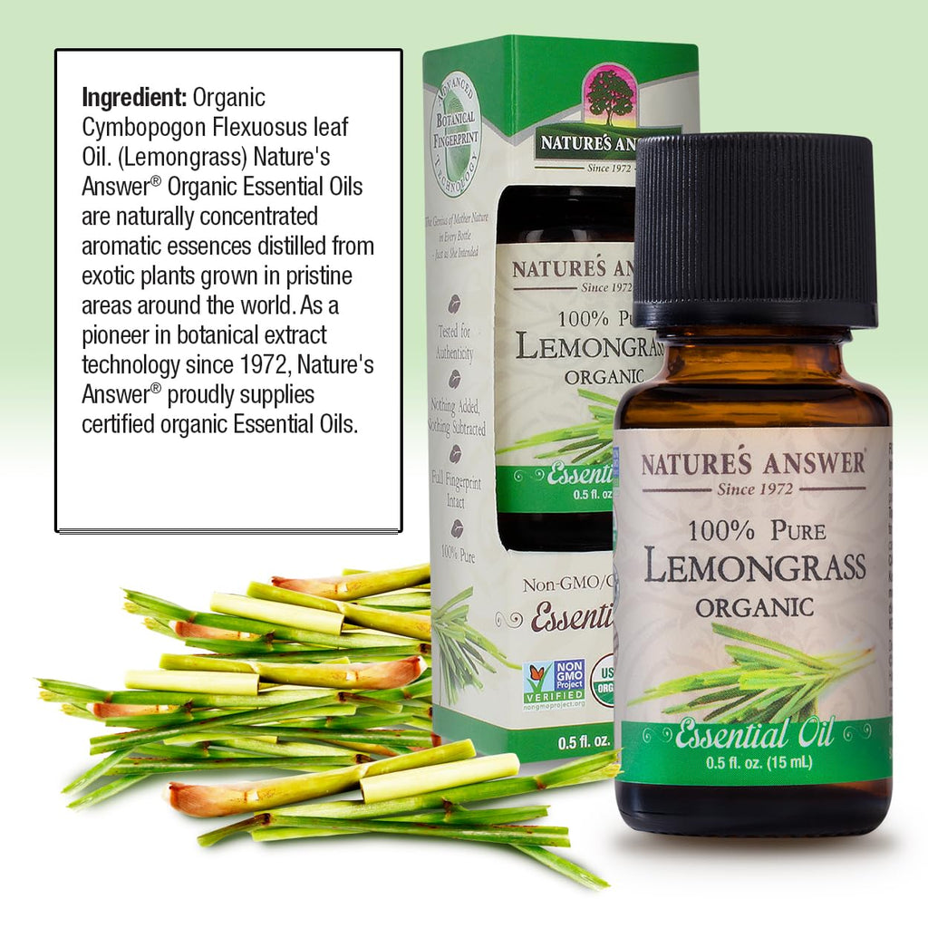 Natures Answer USDA Organic Lemongrass Essential Oil, 100% Pure | Natural Aromatherapy Oil for Diffuser/Humidifier, Steam Distil