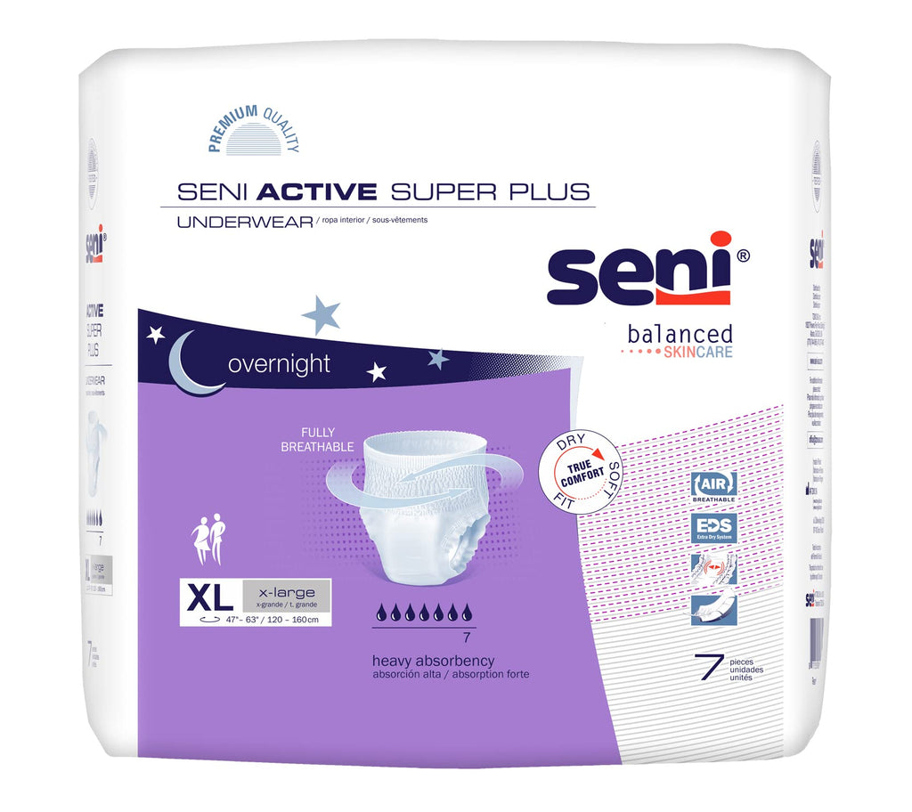 Seni Active Super Plus Disposable Underwear Pull On with Tear Away Seams X-Large, S-XL07-AP1, Heavy, 28 Ct