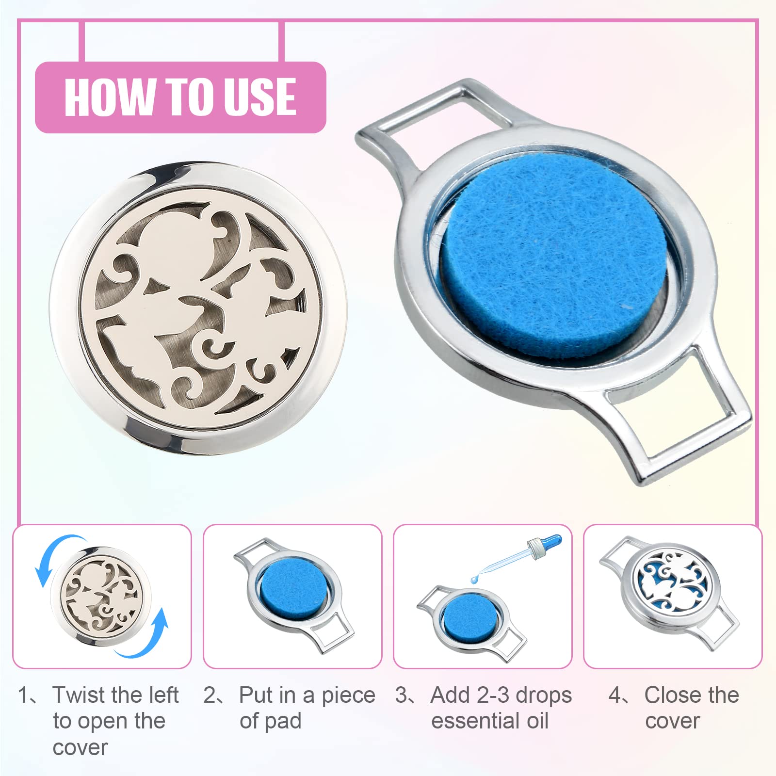 Bonuci 2 Pcs Essential Oil Diffuser Bracelet for Women Aromatherapy Fragrance Bracelet Locket Adjustable with 6 Replacement Leat
