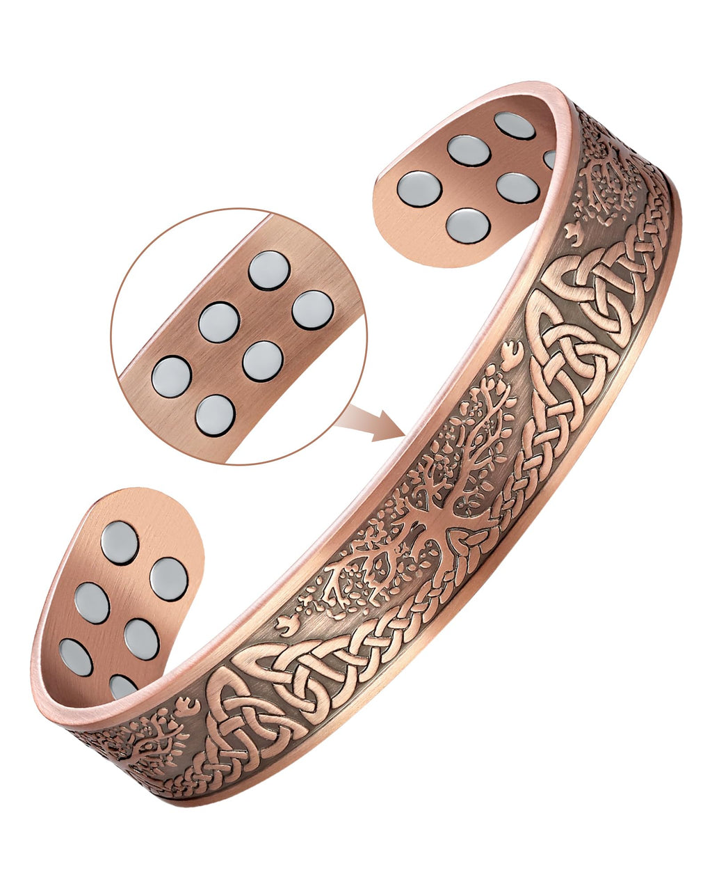 Feraco Copper Magnetic Bracelets for Men Women with 18X Ultra Strength Magnets, Tree of Life Pattern, 99.99% Pure Solid Copper C