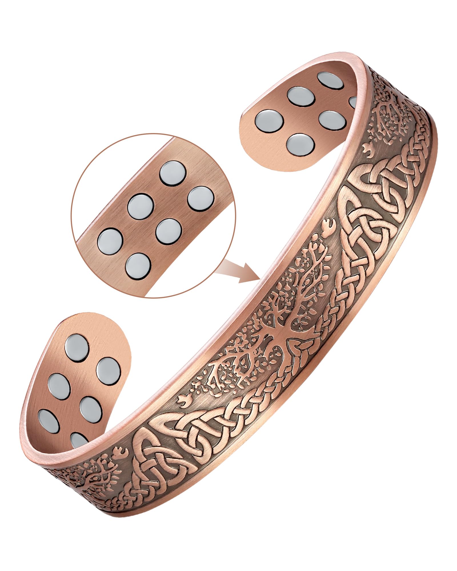 Feraco Copper Magnetic Bracelets for Men Women with 18X Ultra Strength Magnets, Tree of Life Pattern, 99.99% Pure Solid Copper C