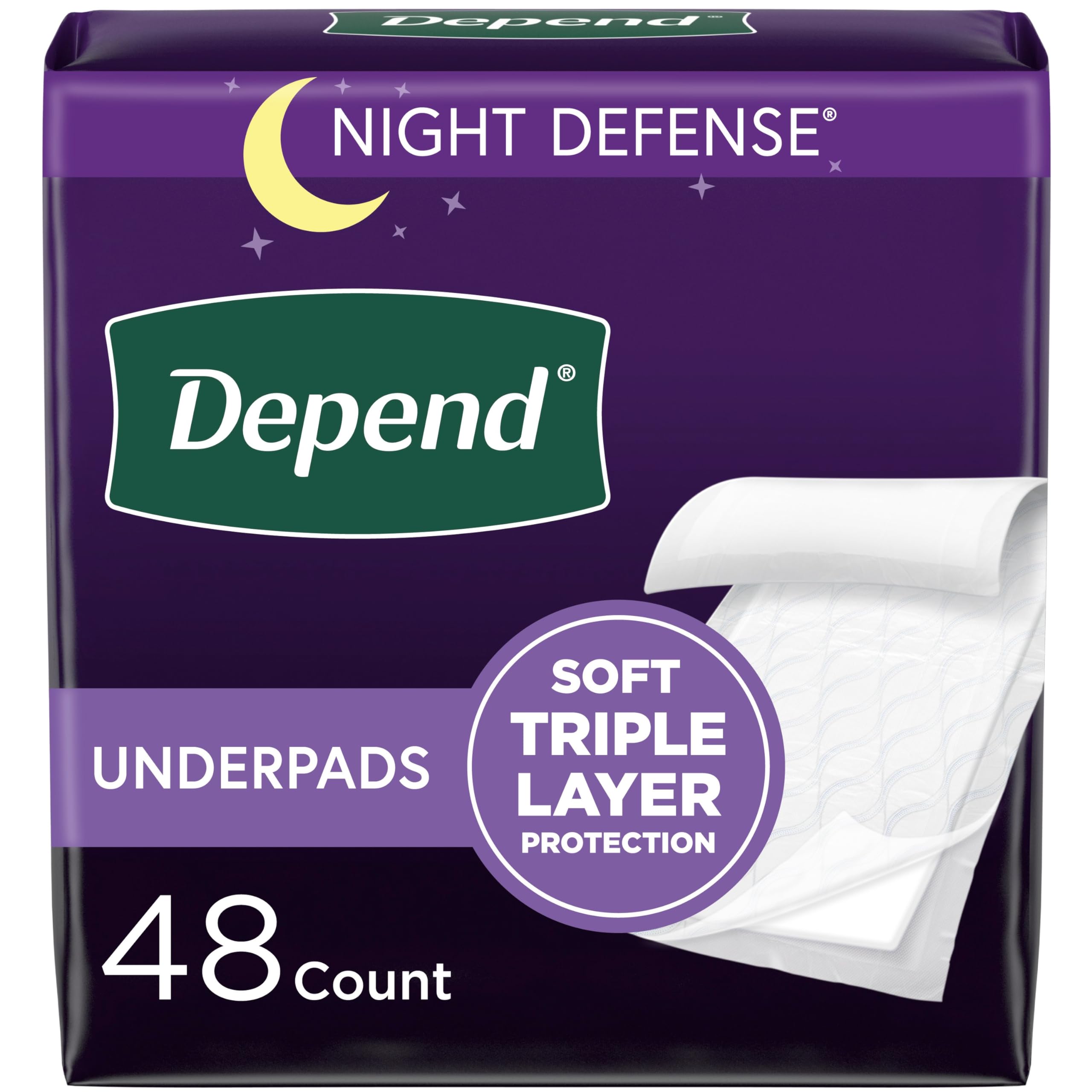Depend Underpads, Disposable Incontinence Bed Pads for Adults, Slip Resistant, 36 x 21 , 48 Count (4 Packs of 12)