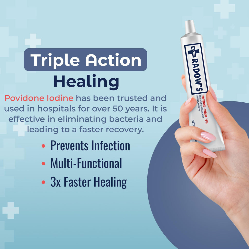 Doctor Radows - Povidone Iodine Antiseptic Ointment -10% Povidone Iodine, No Antibiotics, for Wounds, Burns, Cuts & More, Promot