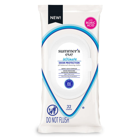 Summer? Eve, Ultimate Odor Control, Daily Feminine Wipes with Boric Acid, Resealable Softpack of Body Wipes with pH Balance, 32 