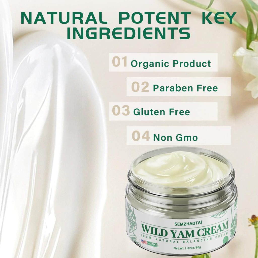 Organic Wild Yam Cream - Hormone Balance & Menopause Relief, Supports Hot Flashes & Night Sweats, 2.82 oz - Designed for the U.S