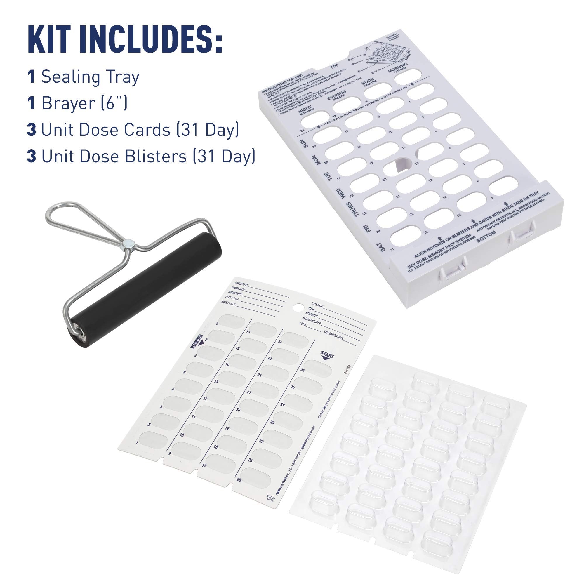 Ezy Dose Disposable (31-Day) Pill, Medicine, Vitamin Organizer Box | Monthly Planner | Kit includes Cards, Tray, Blisters, Braye