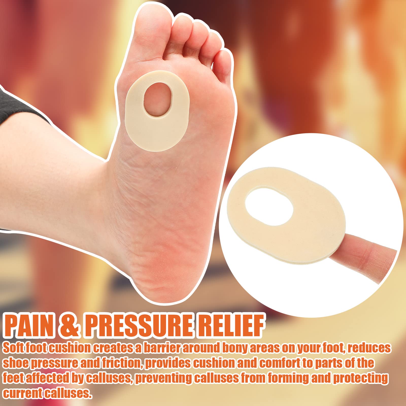 Nuanchu 72 Count Soft Foam Callus Cushions Oval Corn Cushion Pads Self Stick Adhesive Foot Care Cushions Waterproof Corn Protect