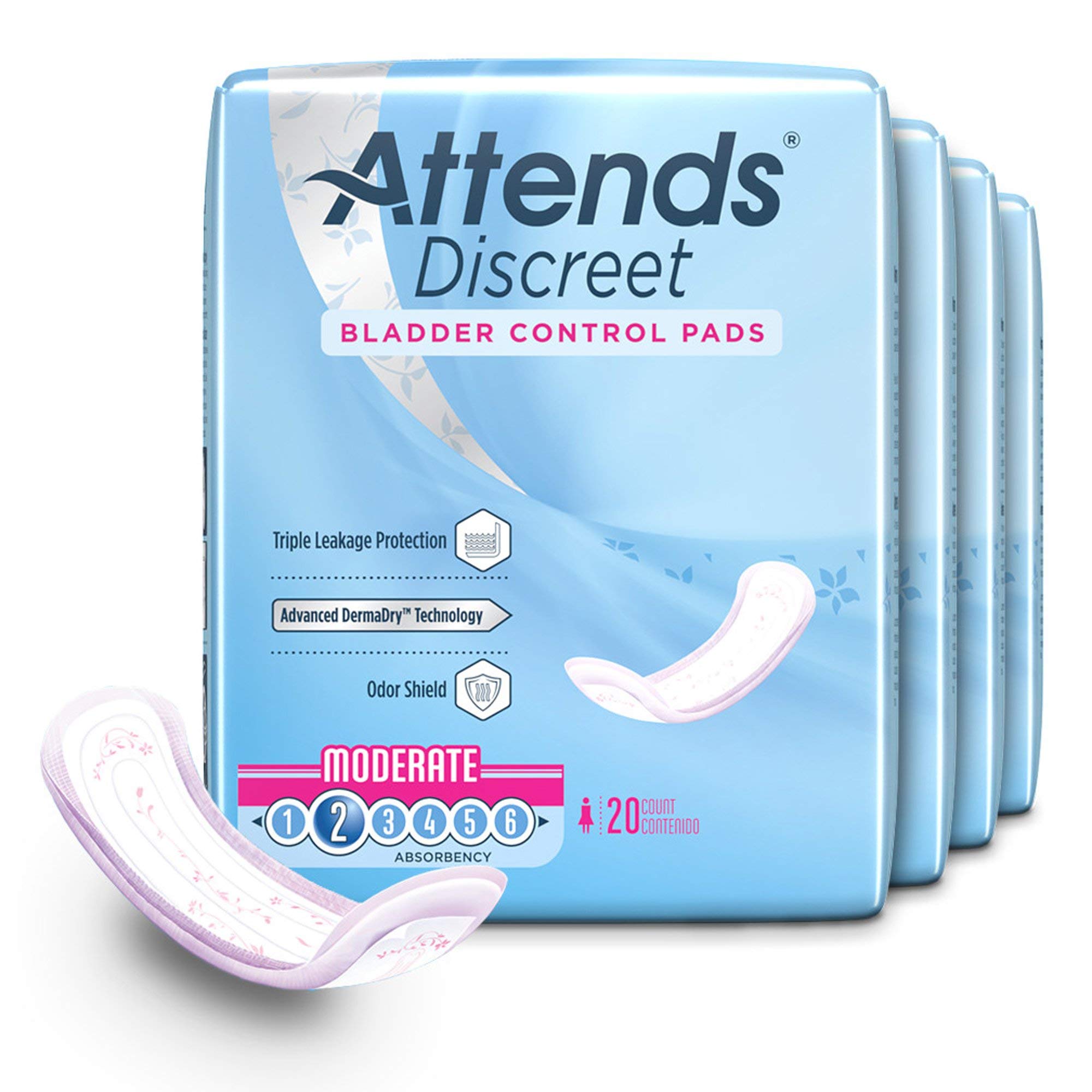 ADPMOD - Attends Discreet Women's Moderate Pads, 20 Count (x10)