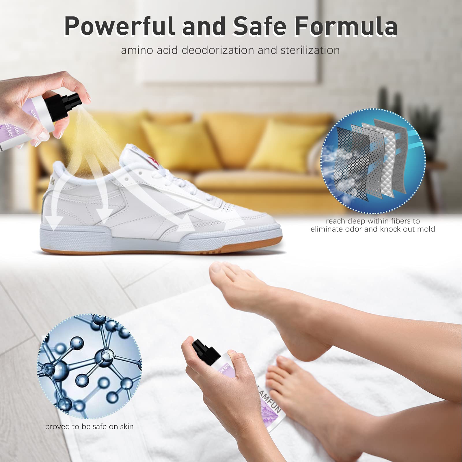 Shoe Odor Eliminator, Lamfun Deodorant Spray for Stinky Sneakers or Smelly Feet, Natural Shoe Deodorizer and Foot Deodorant Figh