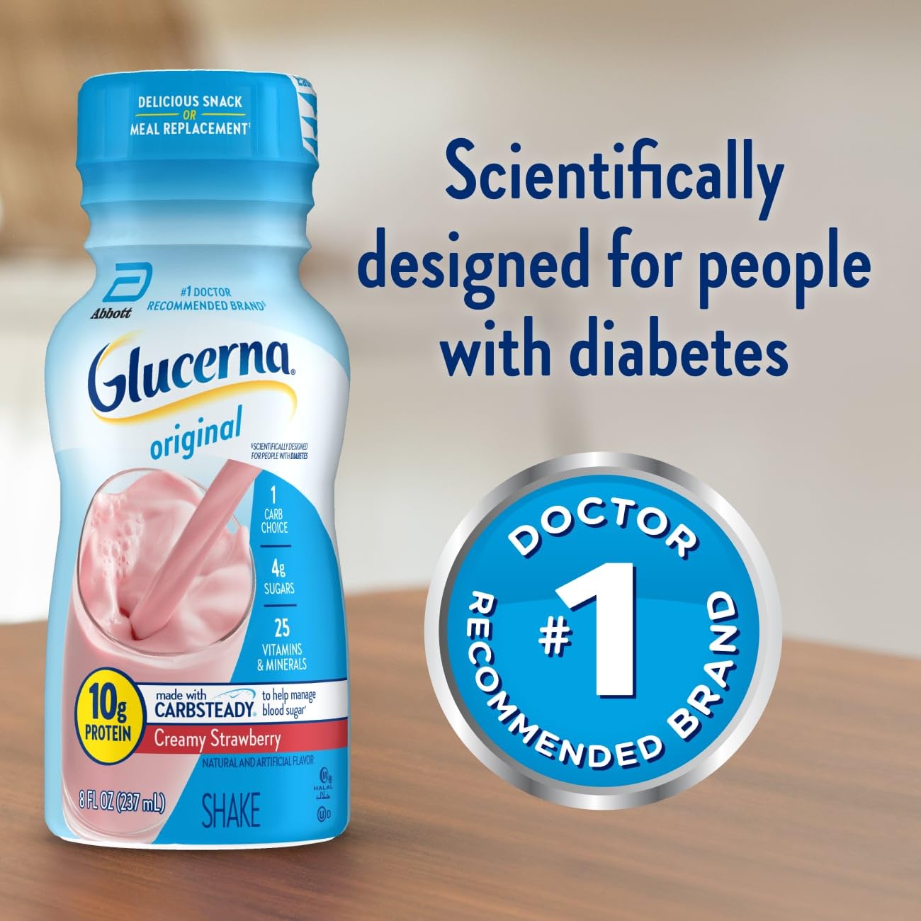 Glucerna Original Nutritional Shake, Diabetic Drink to Support Blood Sugar Management, 10g Protein, 180 Calories, Creamy Strawbe