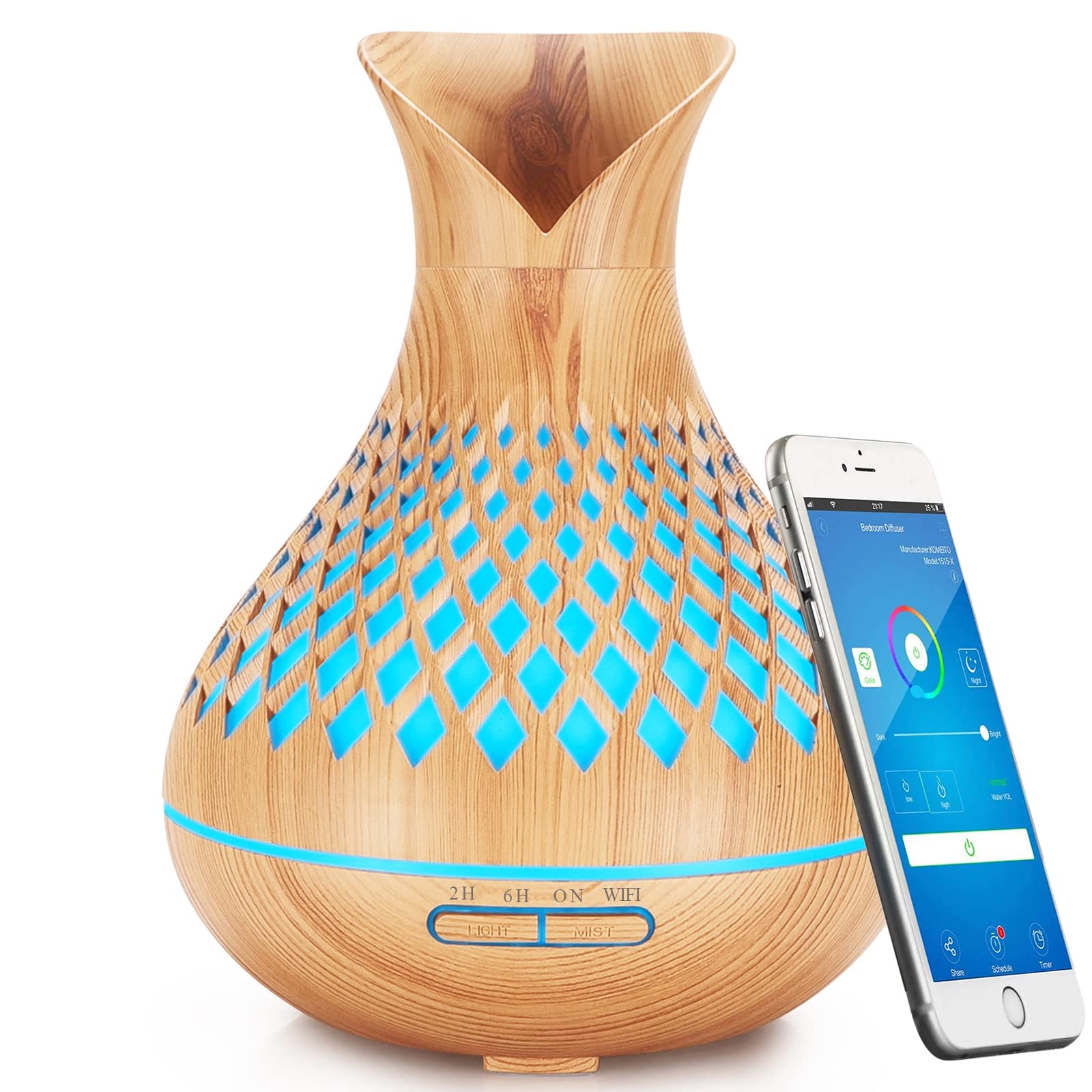 Smart WiFi Essential Oil Diffuser, 500ml Aromatherapy Diffuser Humidifier for Large Room, Works with App & Alexa Google Home Voi