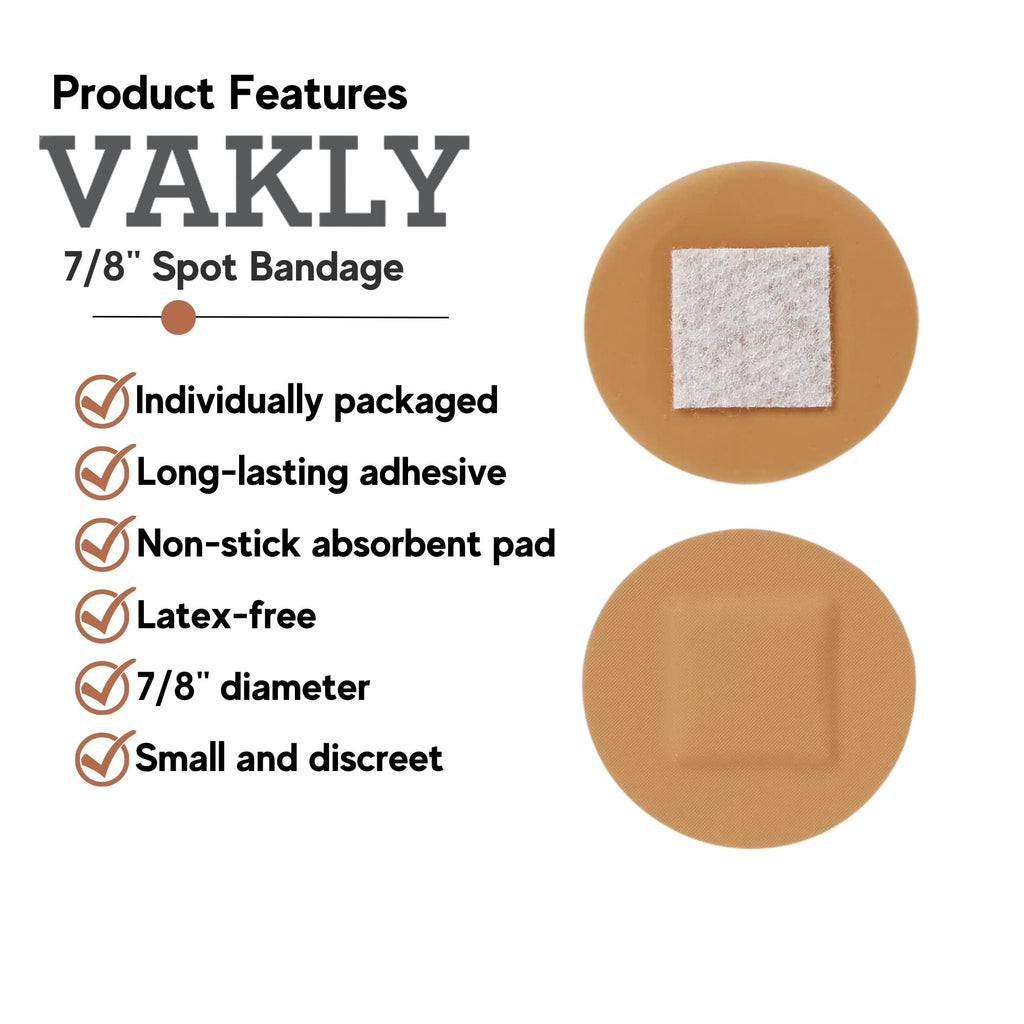 200 Spot Bandages - Small Sheer Plastic Adhesive Dot With Non-Stick Pad - Sterile Tiny Round 7/8 for Small Wounds, Pimples, Vacc