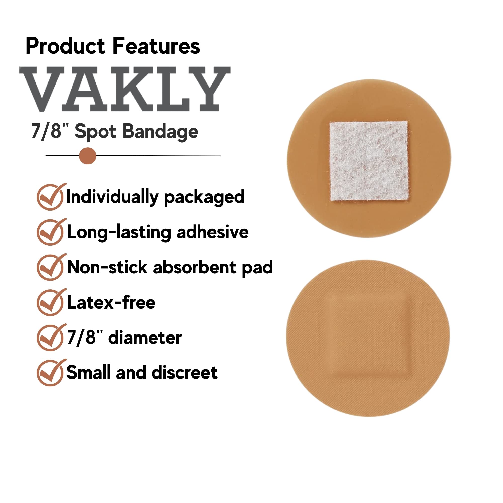 200 Spot Bandages - Small Sheer Plastic Adhesive Dot With Non-Stick Pad - Sterile Tiny Round 7/8 for Small Wounds, Pimples, Vacc