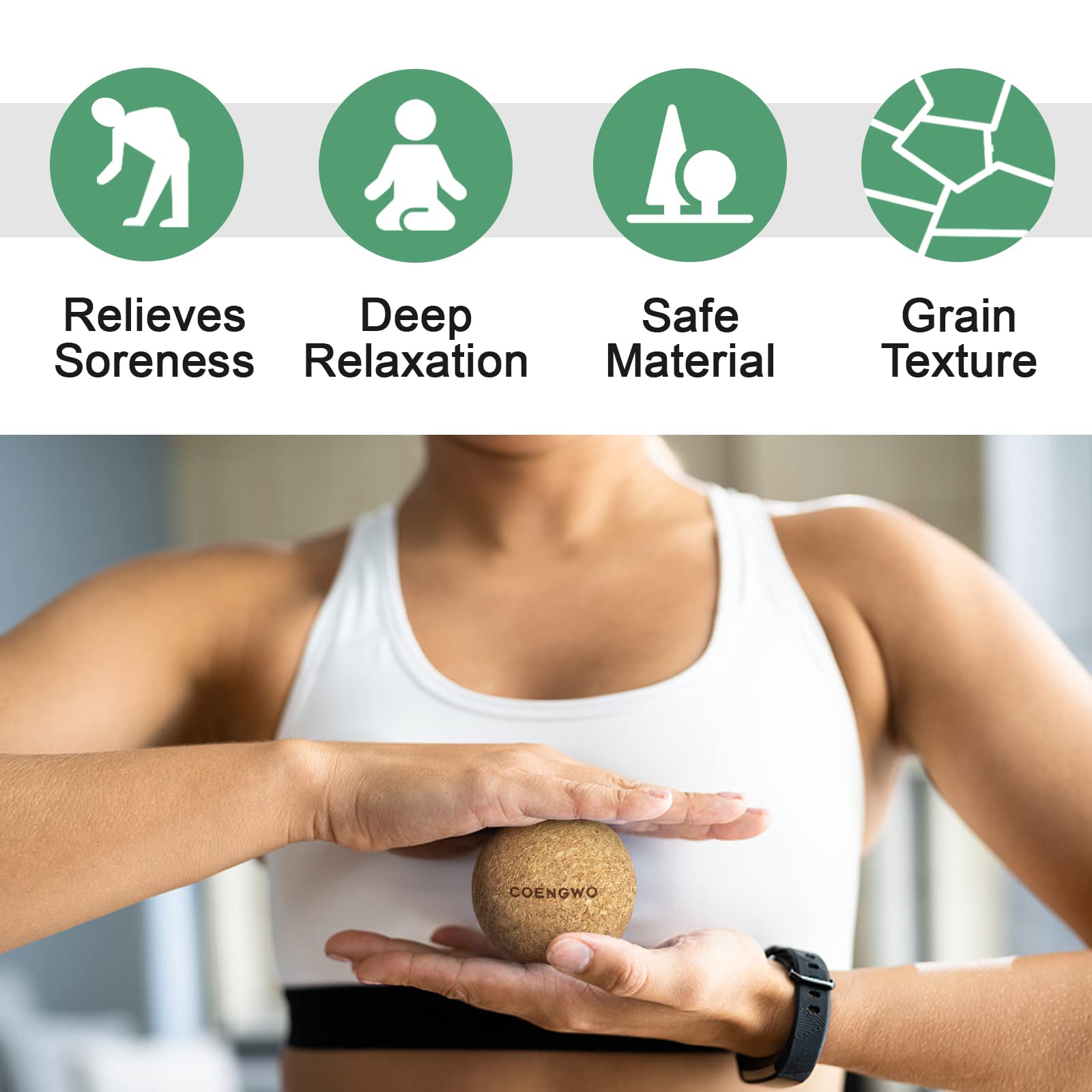 COENGWO Cork Massage Ball, Cork Myofascial Release Ball, Yoga Therapy Ball for Trigger Point Therapy, Muscle Knots, Deep Tissue