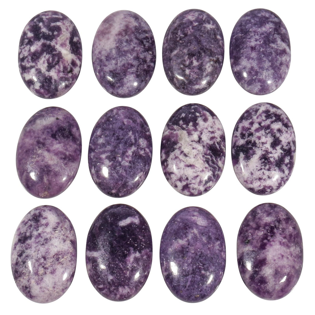 Loveliome Natural Purple Lepidolite Oval Polished Worry Stones, Healing Crystal Indoor Fountain Stones Massage Energy Anxiety Re