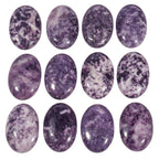 Loveliome Natural Purple Lepidolite Oval Polished Worry Stones, Healing Crystal Indoor Fountain Stones Massage Energy Anxiety Re