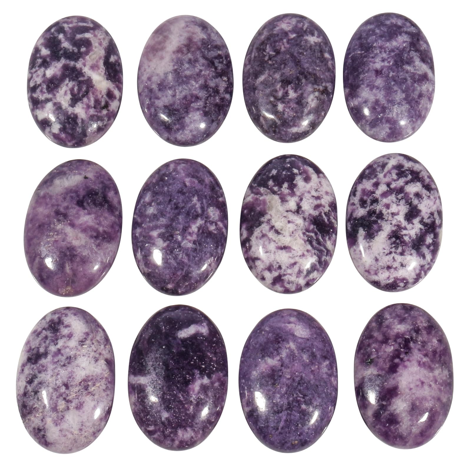 Loveliome Natural Purple Lepidolite Oval Polished Worry Stones, Healing Crystal Indoor Fountain Stones Massage Energy Anxiety Re