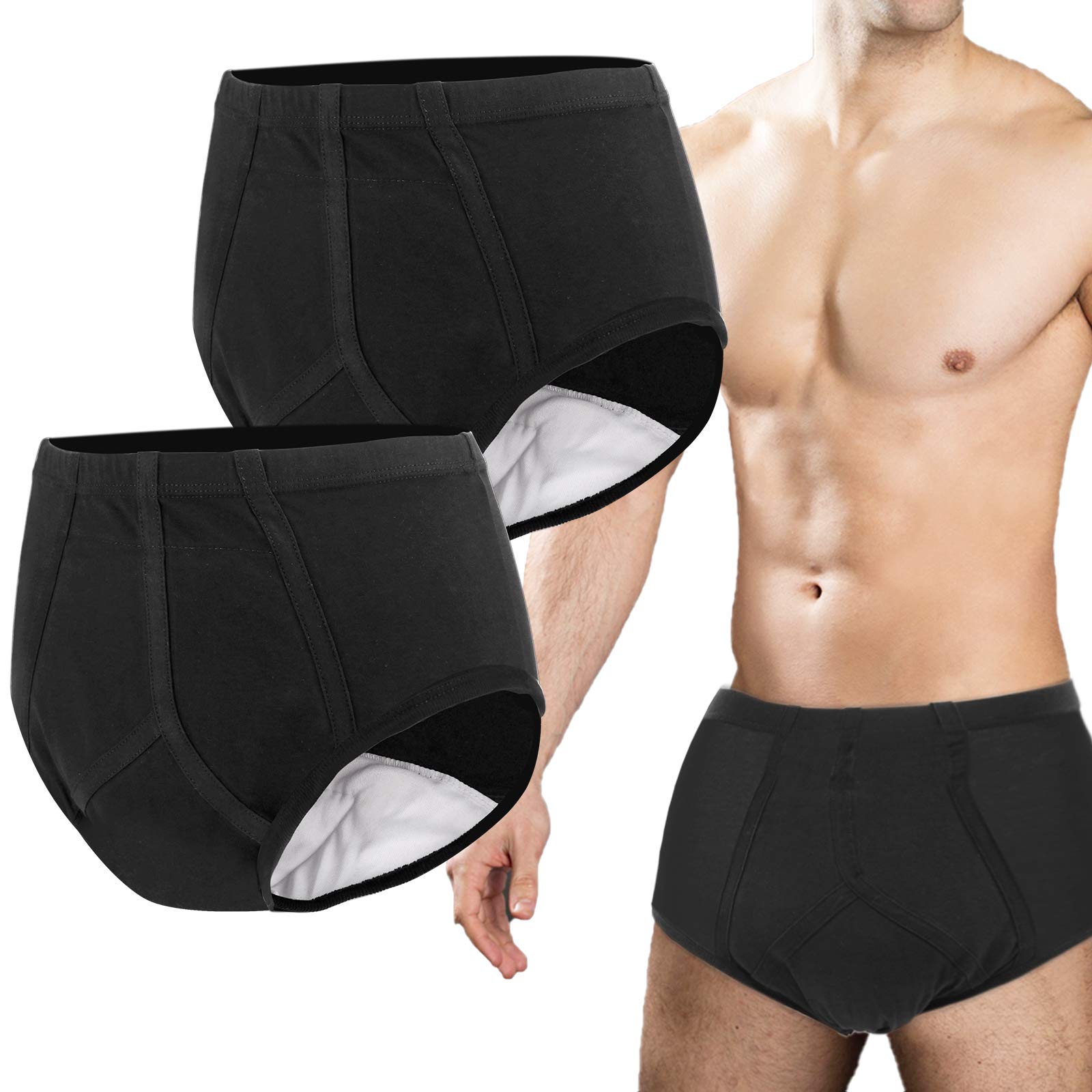 Incontinence Underwear for Men 2 Pack Washable Urinary Briefs with Front Absorbent Area Mens Incontinence Brief Leakproof Urinar