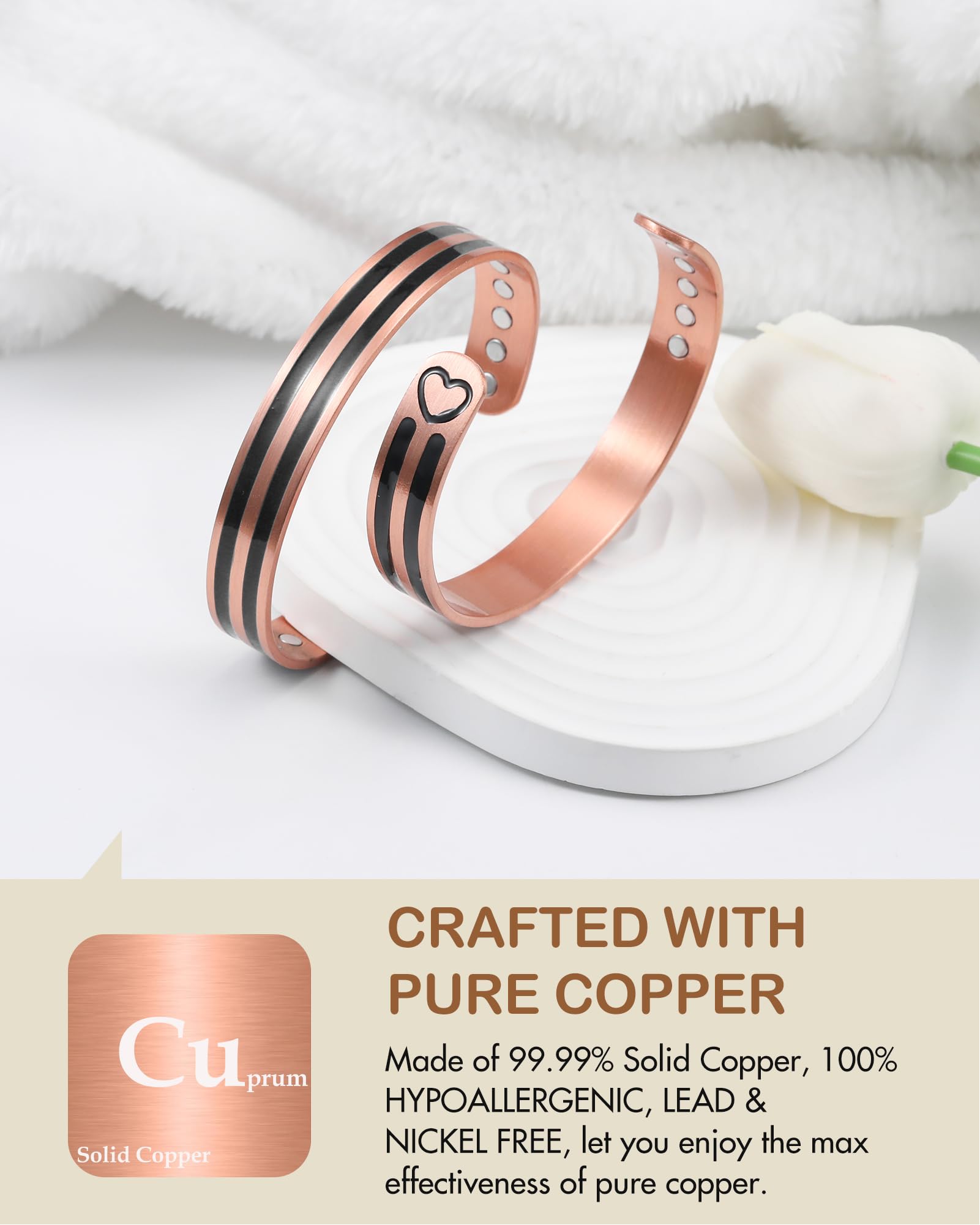 Feraco Copper Bracelet for Men Women, 12X Enhanced Strength Magnetic Bracelet with 3800 Gauss Neodymium Magnets, Pure Copper Cuf