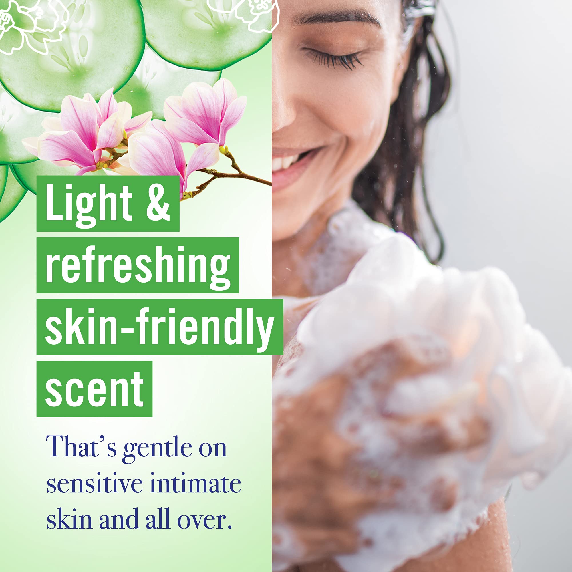 Vagisil Feminine Wash for Intimate Area Hygiene, Scentsitive Scents, pH Balanced and Gynecologist Tested, Cucumber Magnolia, 12
