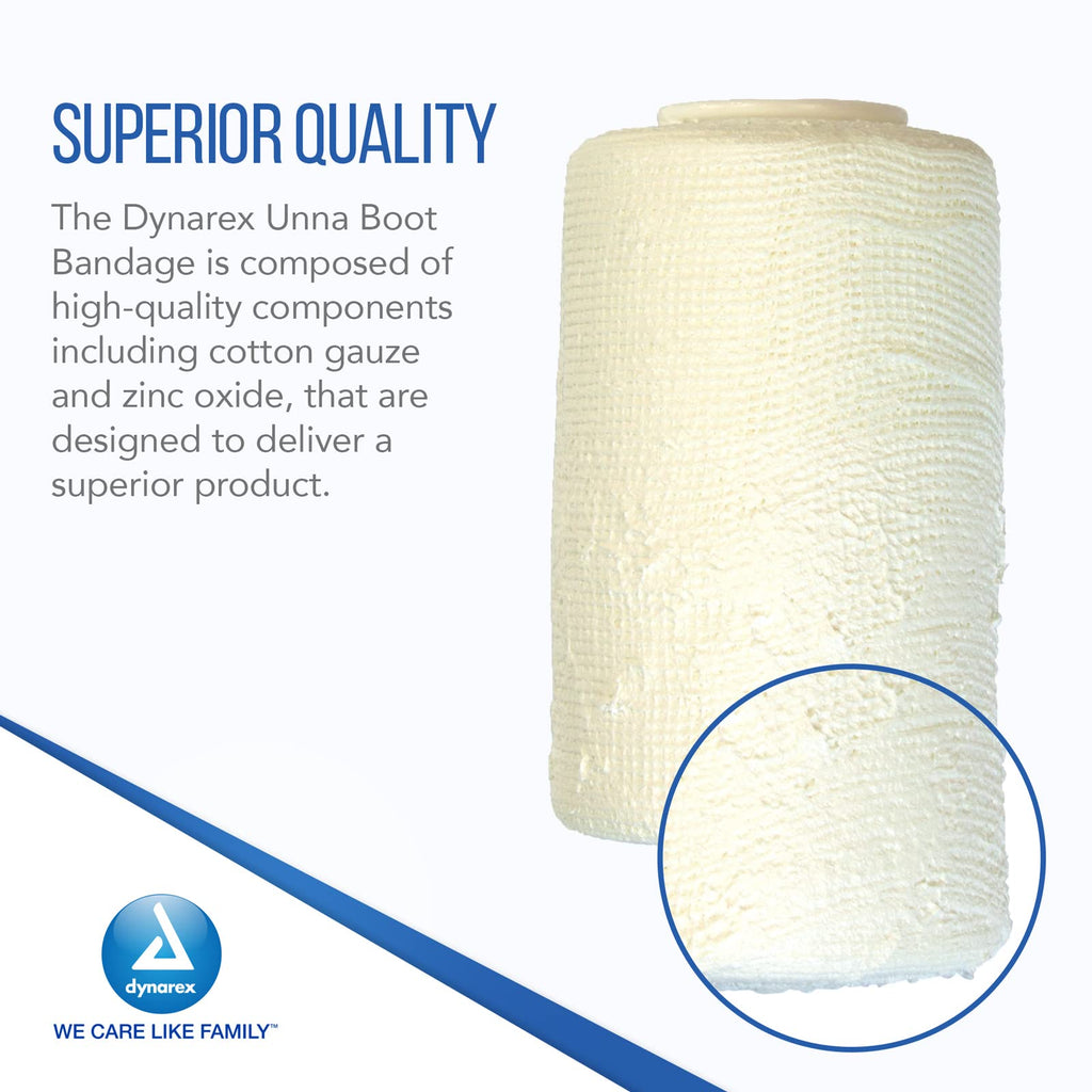 Dynarex 3453 Unna Boot Bandage, Individually Packaged, Provides Customized Compression, With Zinc Oxide, Soft Cast, 3 x 10 Yard,