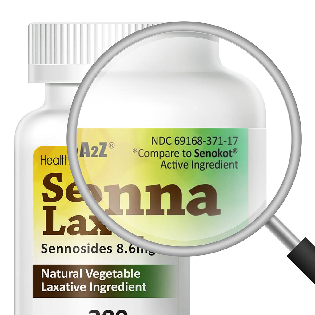 HealthA2Z Senna Laxative | 300 Count | Sennosides 8.6mg | Natural Vegetable | Laxative Ingredients | Overnight Relief | Bowel Mo
