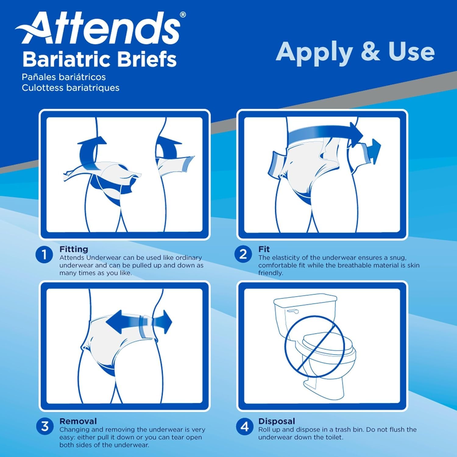 Attends Bariatric Incontinence Disposable Briefs, 4X-Large, Up to 106 Waist with SecureGrip Tab Closure, Ultimate Absorbency, Dr