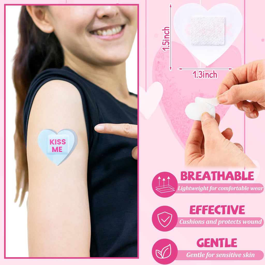 60 Pcs Valentine Conversation Heart Bandage Back to School Pencil Crayon Cute Bandage Candy Heart Valentine Gift for Kid Him Her