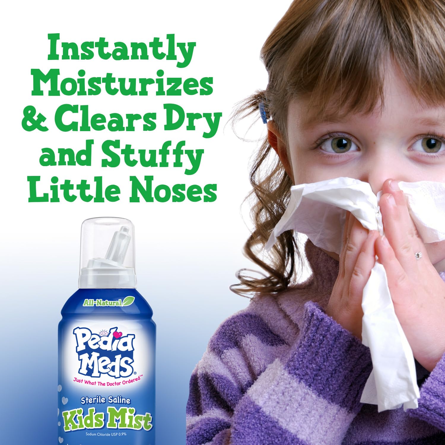 Pedia Meds Sterile Saline Kids Nasal Spray, Ultra Fine Mist, Instantly Moisturizes and Relieves Nasal Congestion, Safe for Newbo