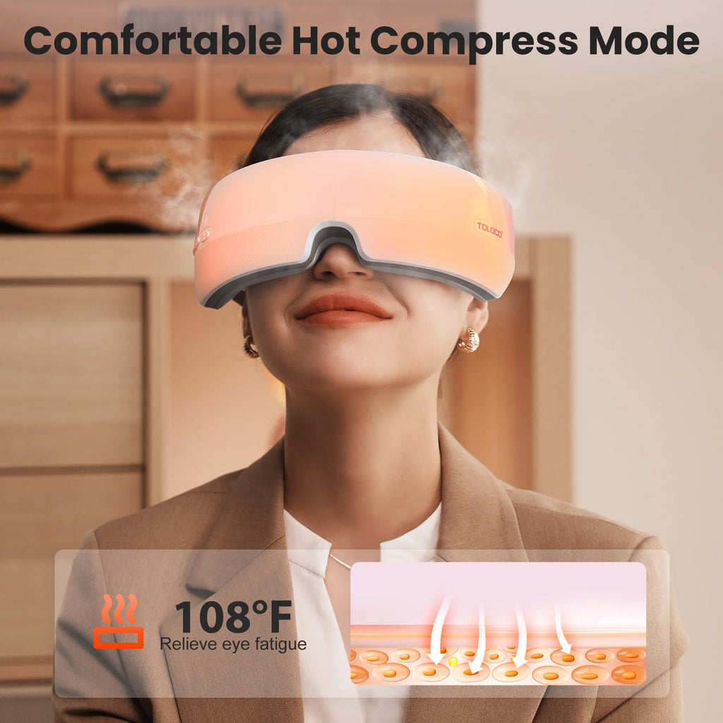 TOLOCO Eye Massager with Heat, FSA/HSA Eligible Eye Mask Massager for Migraines with Bluetooth Music, Face Massager for Eye Stra