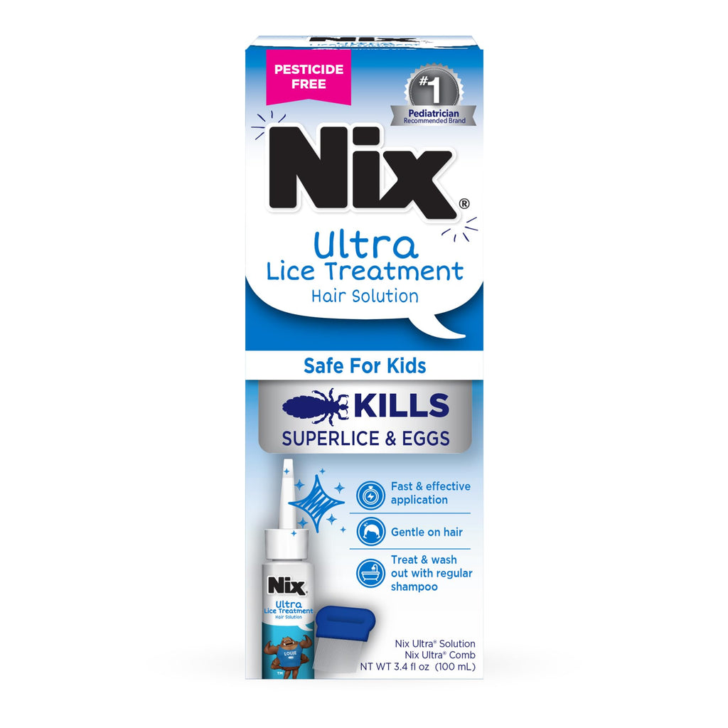 Nix Ultra Lice Treatment Hair Solution & Lice Comb, Kills Superlice ...