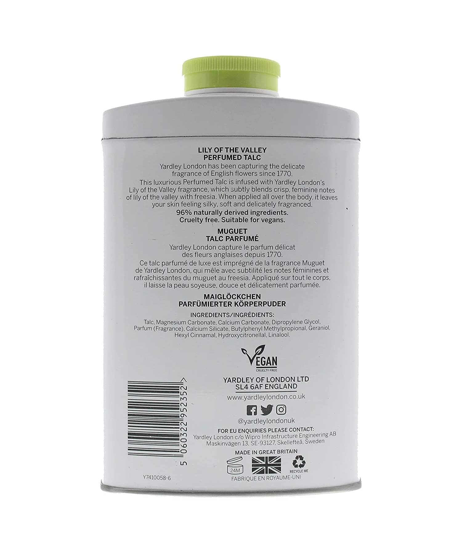 Yardley London Lily of The Valley Perfumed Talc Powder 7oz 200g