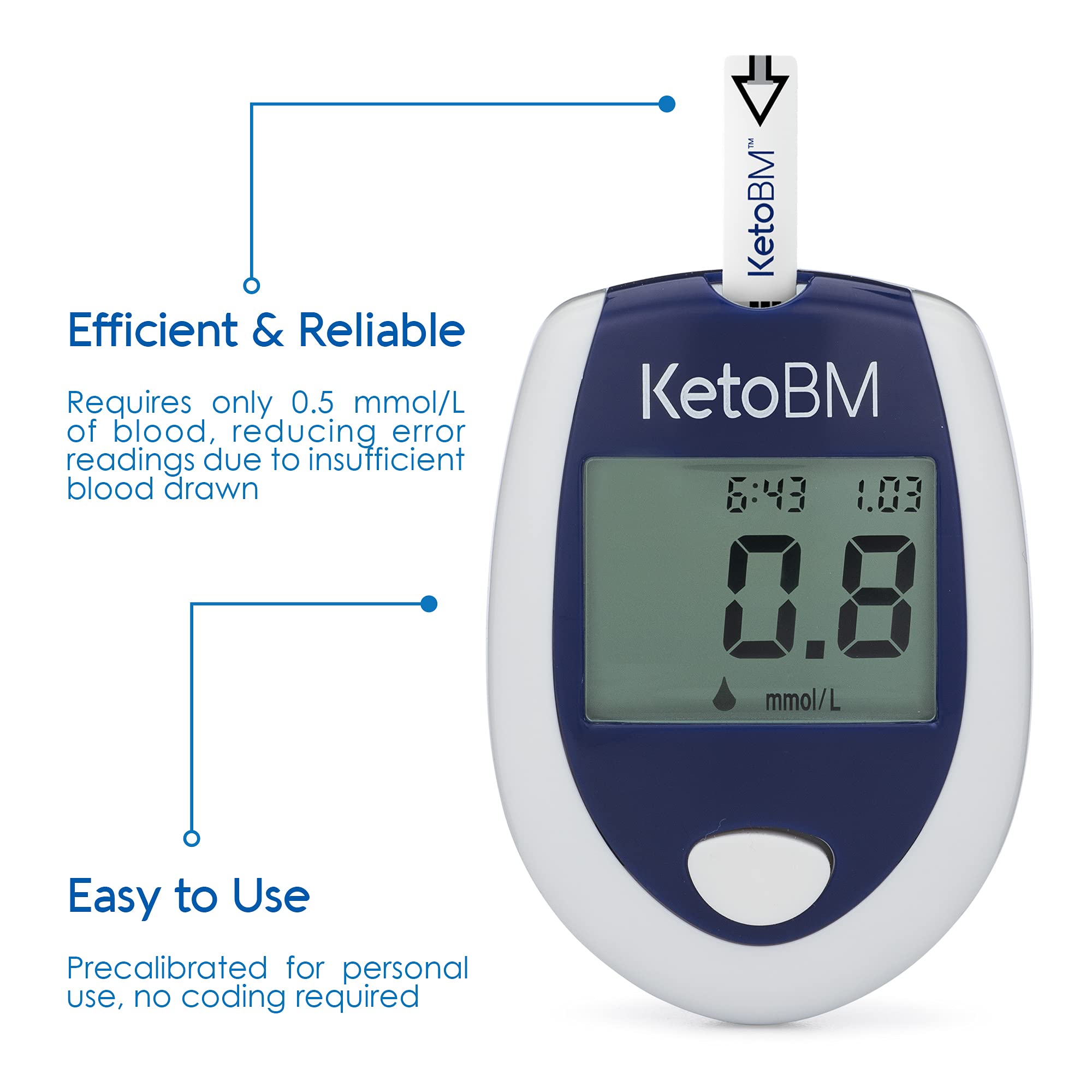 KetoBM Blood Ketone Meter Kit for Keto Diet Testing - Complete Ketone Test Kit with Ketone Monitor, Keto Strips, Lancing Device