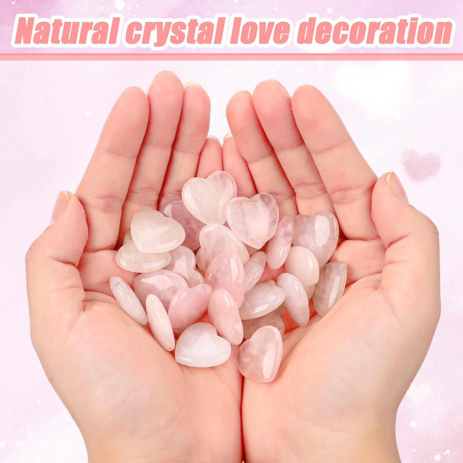 Layhit 72 Pcs Valentines Galentine Gift Bulk Crystals Pink Rose Quartz Hearts Gifts Galentine Rose Quartz Mini Worry Stone Gemst