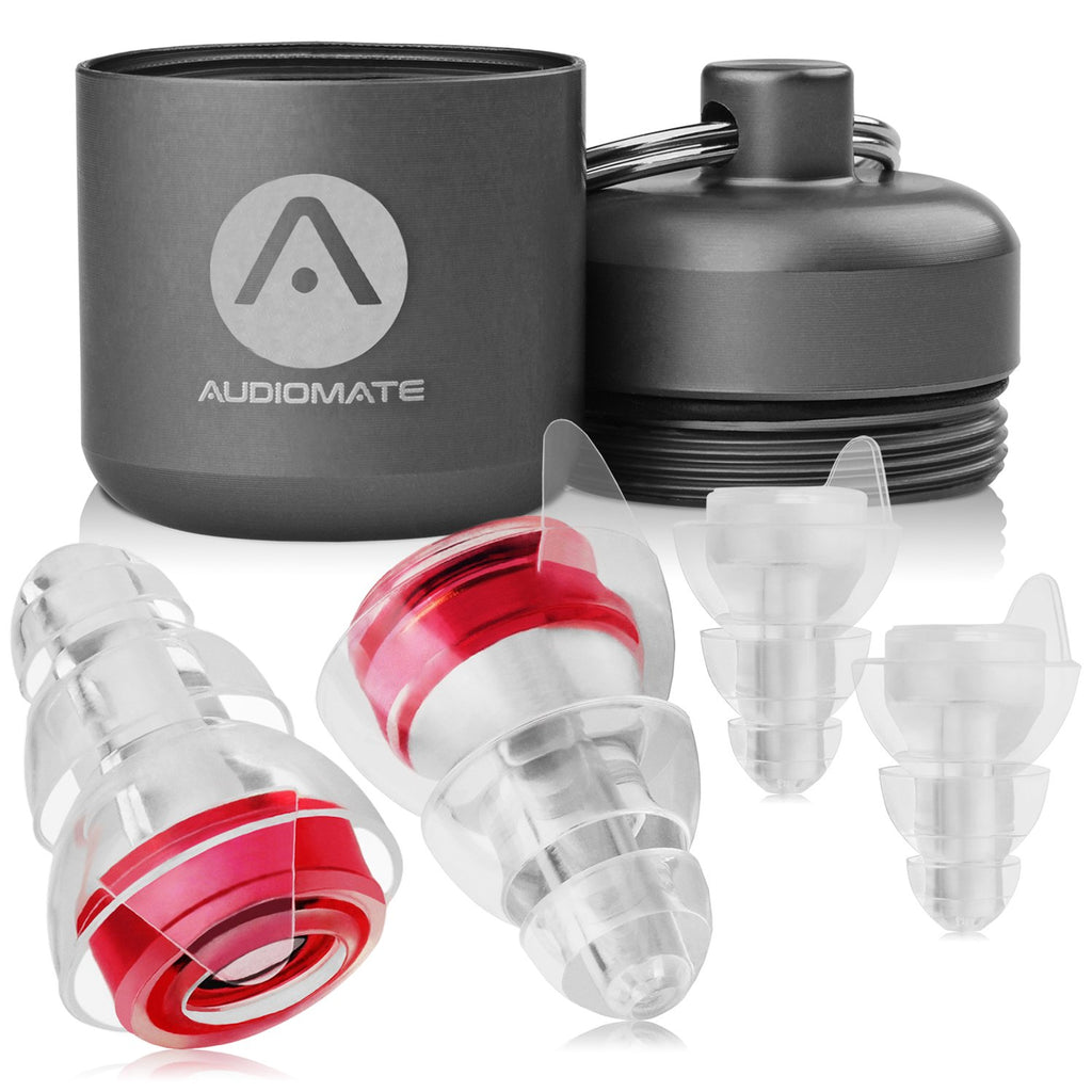Audiomate High-Fidelity Earplugs with Metal Keychain Carry Case and 2 Interchangeable Earbuds Comfortable Soft Silicone HiFi Noi